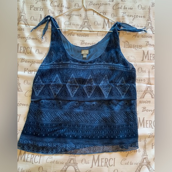 Converse One Star Boho Semi Sheer Tank Top Blue Tied Straps Lined Size Small - Picture 1 of 8
